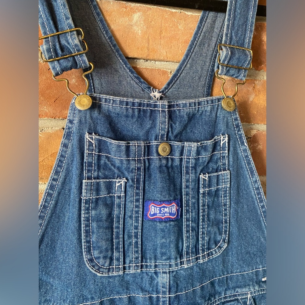 VINTAGE BIG SMITH denim overalls straight leg dark jean cotton size XS/small - Picture 3 of 8